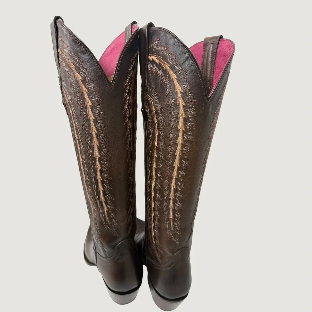 Rio Grande Katya Greco Maple Brown Leather Embroidered Cowboy Boots Women 6 EE